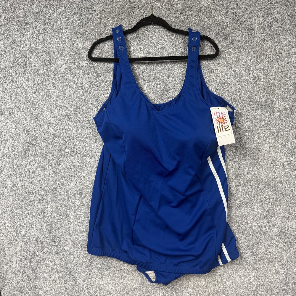 T.H.E. Swimwear One Piece Swimsuit 30W Plus Blue Tummy Slimmer Tank Beach Tropic